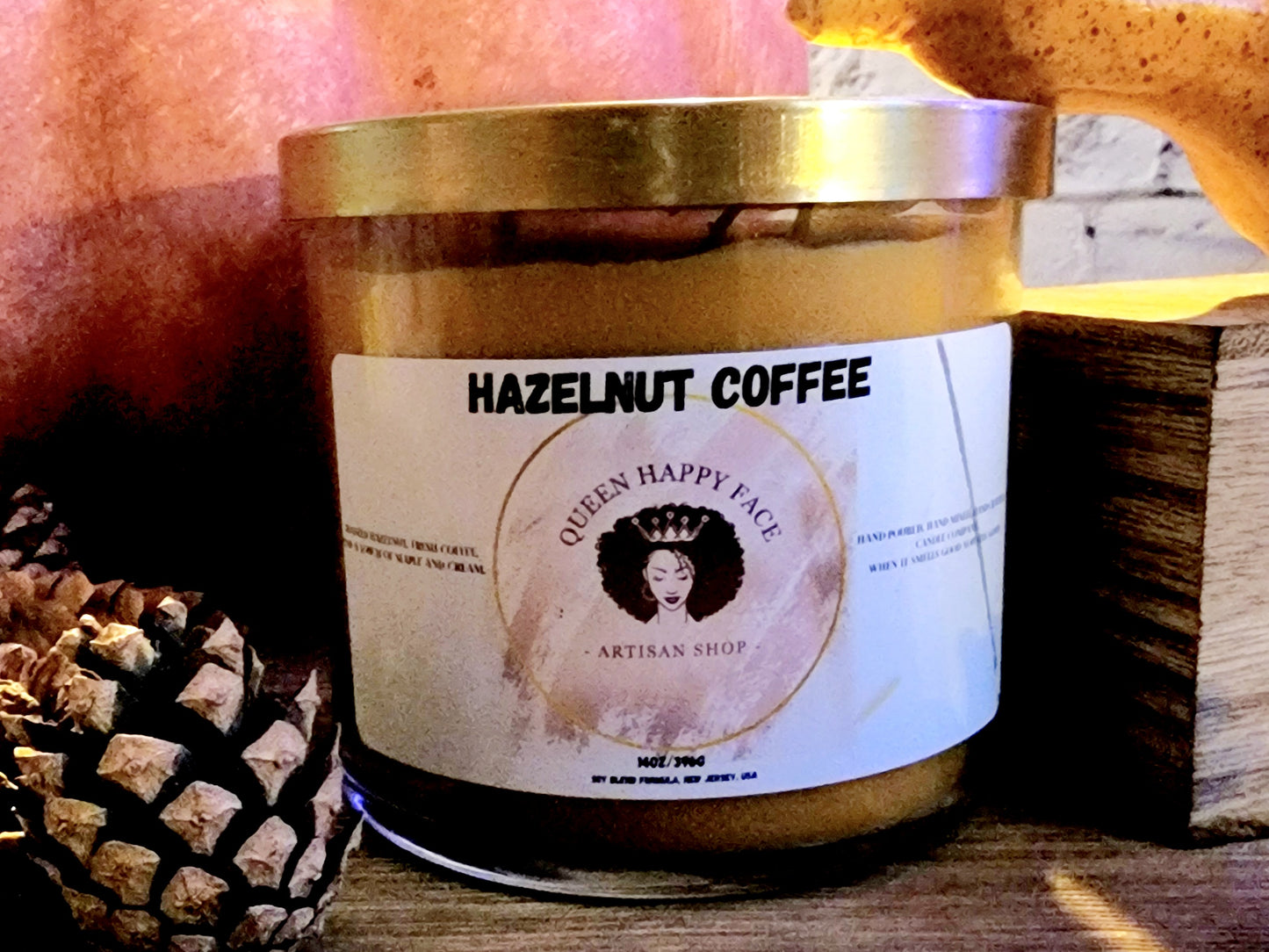 hazelnut coffee, hand-poured candle, front product