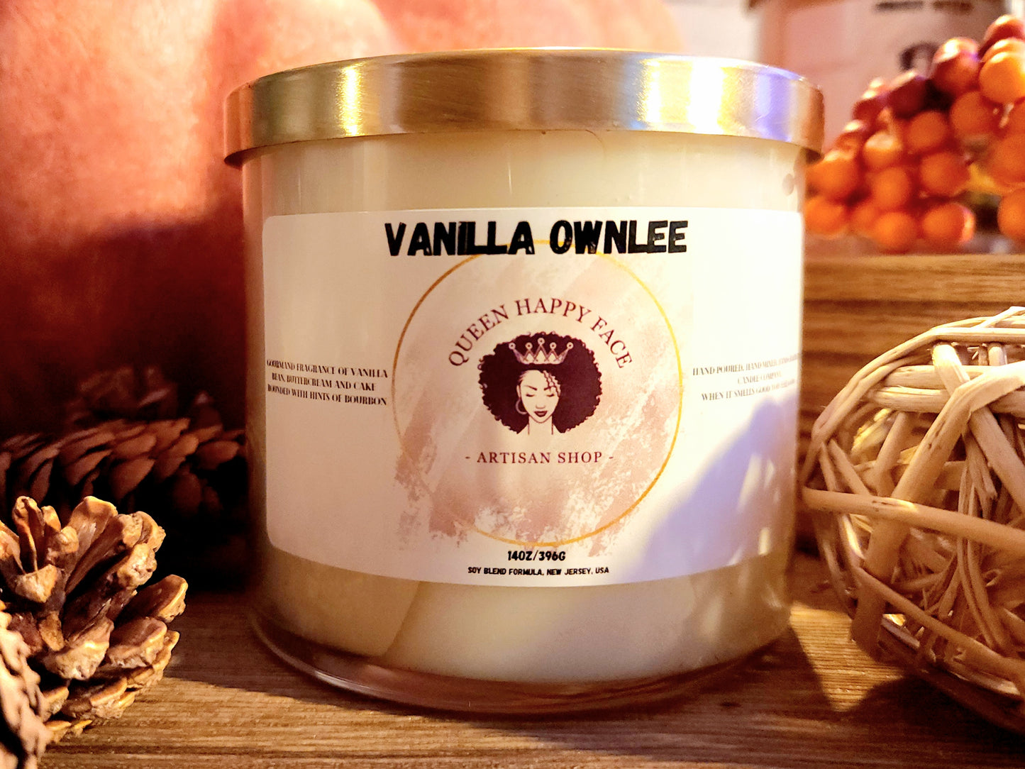 vanilla ownlee, hand-poured candle, front product