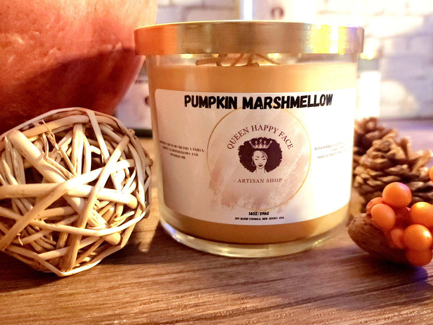 pumpkin marshmellow, hand-poured candle, front product