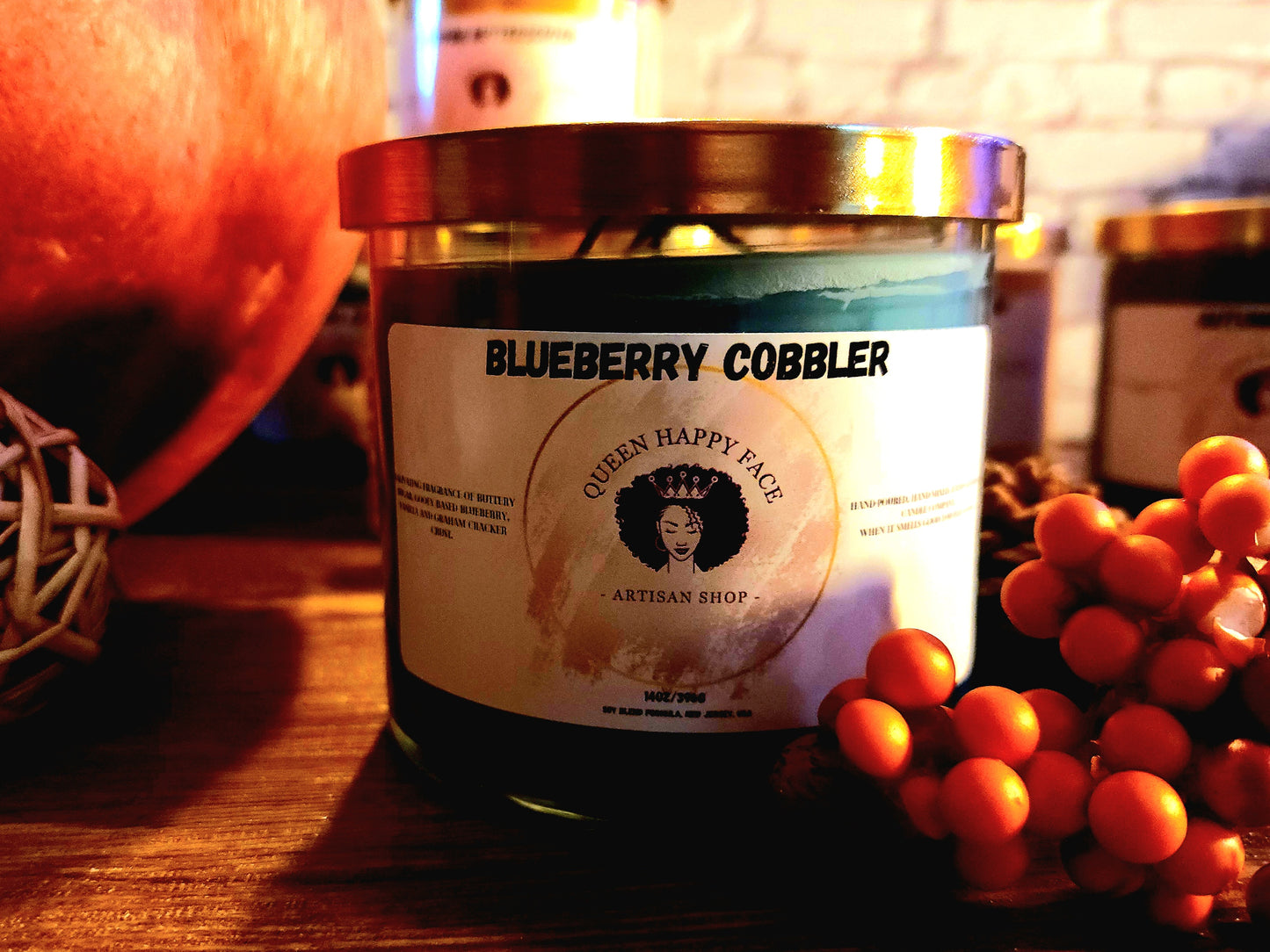 blueberry cobbler, hand-poured candle, front product