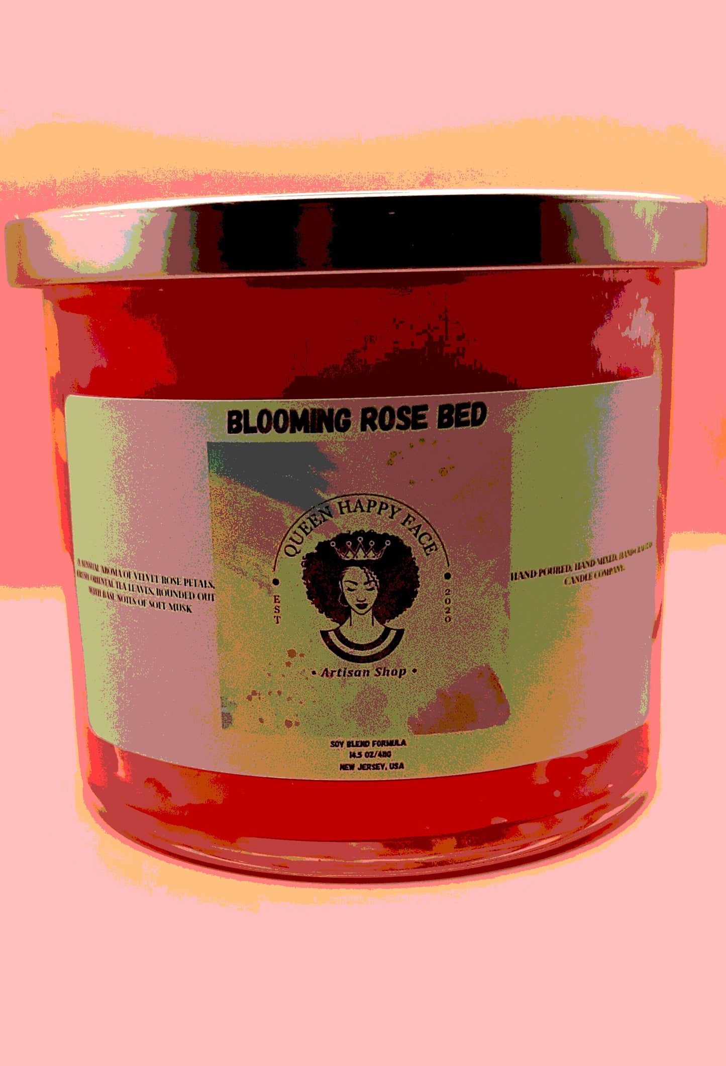 Blooming rose bed, hand-poured candle, front product