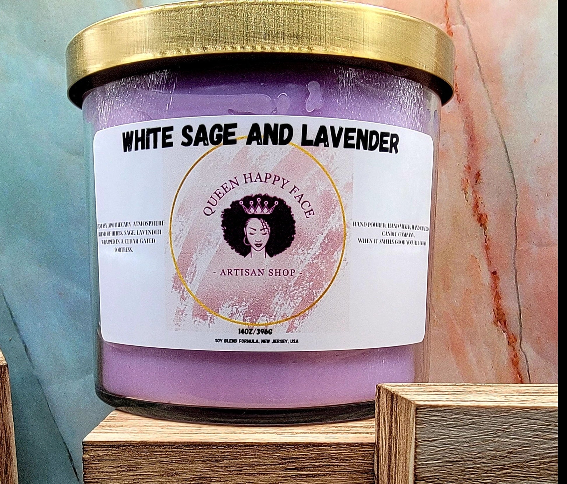 white sage and lavender, hand-poured candle, front product